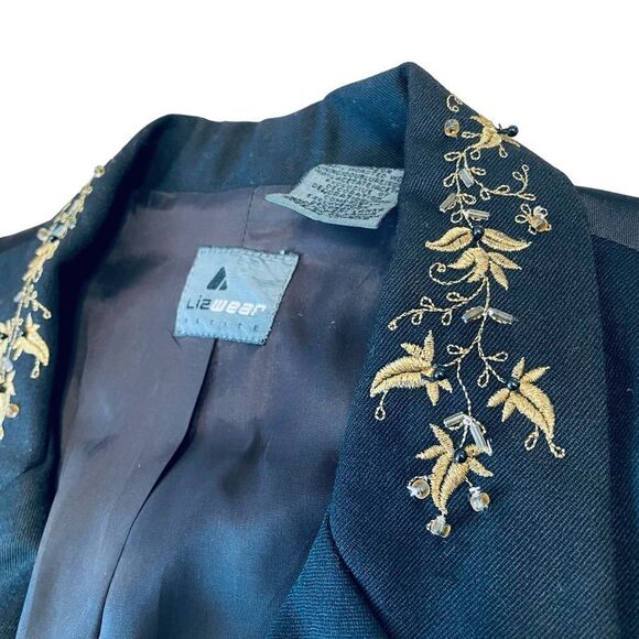Vintage 90s Liz wear Petite Black and gold embroidered beaded vest - Picture 6 of 11